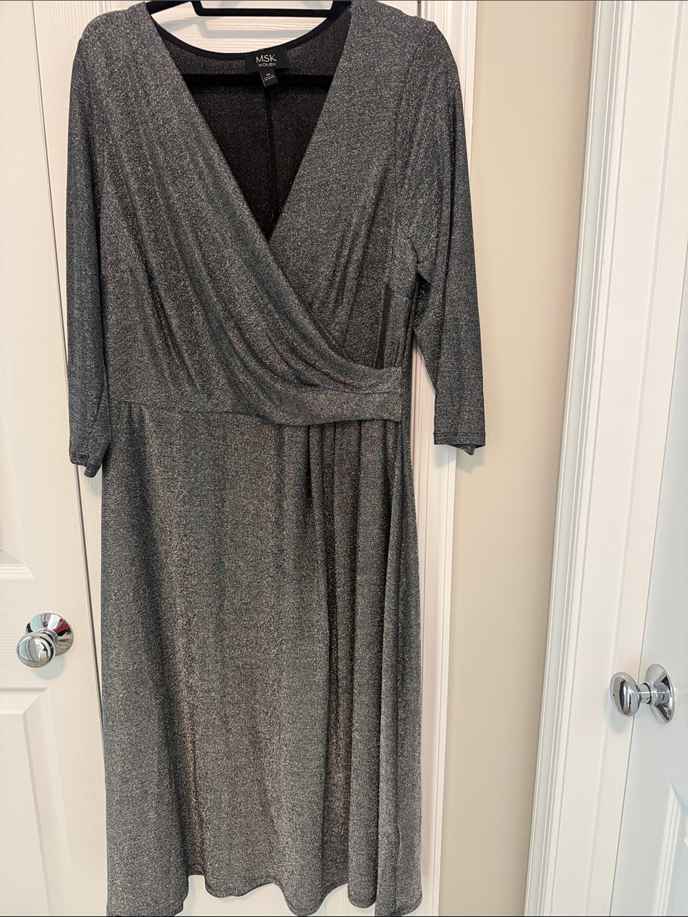 MSK Silver Shimmer Wrap-Style Midi Dress